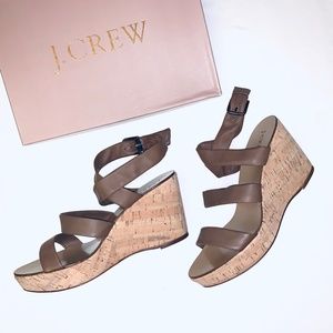 J. CREW -Sevigne Washed Leather Wedges- Chocolate